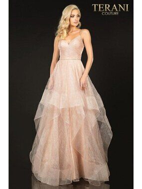 Clearance Blush 6 Prom Pageant A-Line Spaghetti Strap Long Evening Tulle Dress